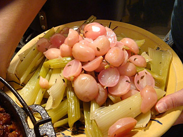 Braised Celery and Radishes — dainty and pink!