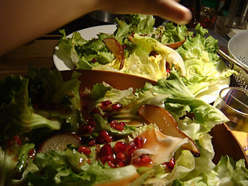 Escarole Salad with Roasted Pears and Pomegranate Seeds
