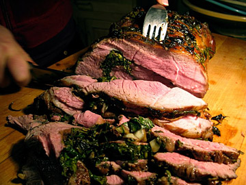 Carving the Leg of Lamb with Pomegranate Molasses