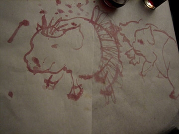 Tabletop art in red wine