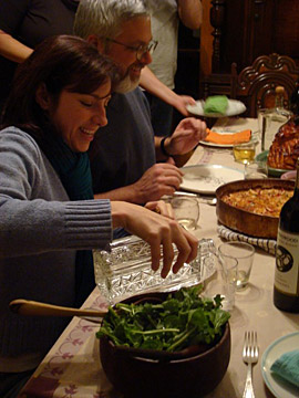 Nicole is always responsible about pouring water, to offset the wine