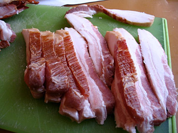 Slab bacon, sliced thick like we like it